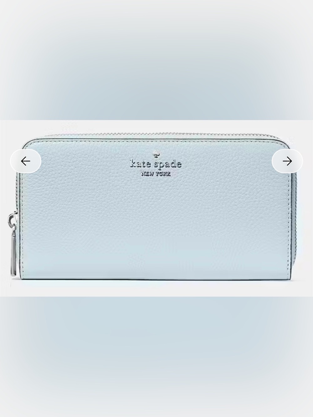 kate spade pale blue zip-around wallet with silver logo